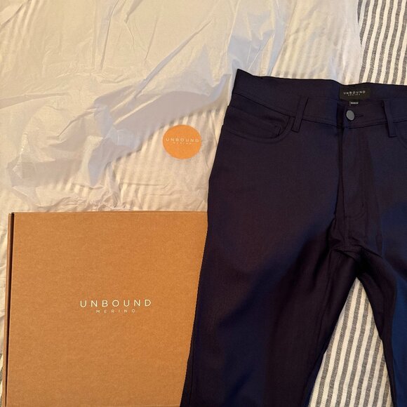 Unbound Merino Men's Slim Merino Travel Pant Navy 30x32 - Picture 1 of 5